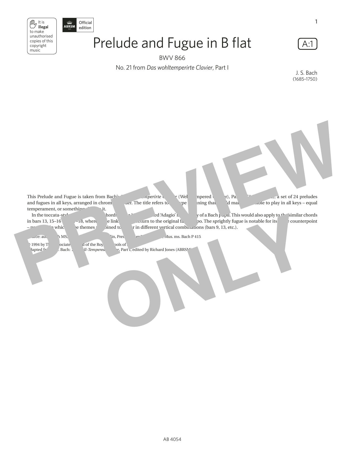 Learn to play J S Bach Prelude and Fugue in B flat (Grade 8, list A1, from the ABRSM Piano Syllabus 2023 & 2024) sheet music for Piano Solo in minutes. Price: 6.7900$ J S Bach Prelude and Fugue in B flat (Grade 8, list A1, from the ABRSM Piano Syllabus 2023 & 2024) sheet music notes and chords arranged for Piano Solo