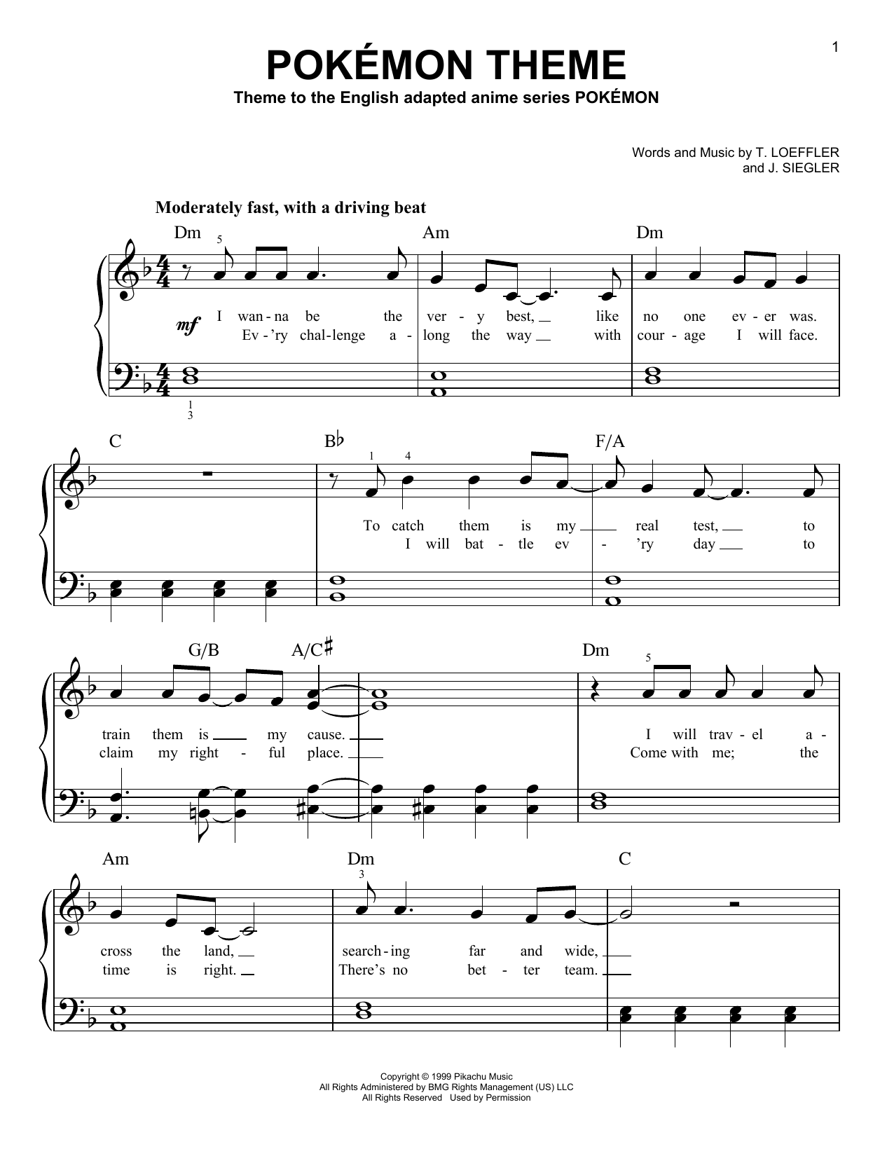 J. Siegler Pokemon Theme sheet music notes and chords. Download Printable PDF.