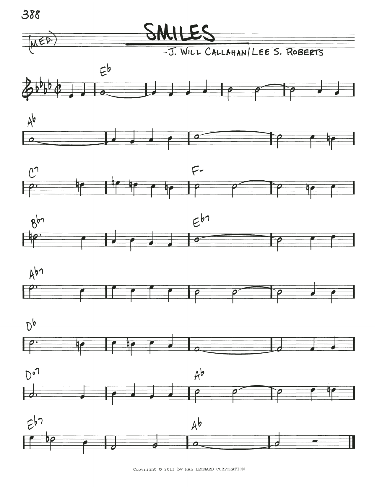 Learn to play J. Will Callahan Smiles sheet music for Real Book – Melody & Chords in minutes. Price: 5.9900$ J. Will Callahan Smiles sheet music notes and chords arranged for Real Book – Melody & Chords