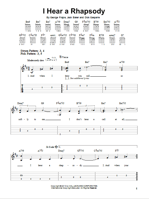 Jack Baker I Hear A Rhapsody sheet music notes and chords. Download Printable PDF.