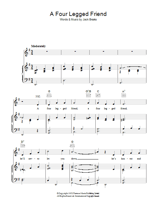 Jack Brooks A Four Legged Friend sheet music notes and chords arranged for Piano, Vocal & Guitar Chords