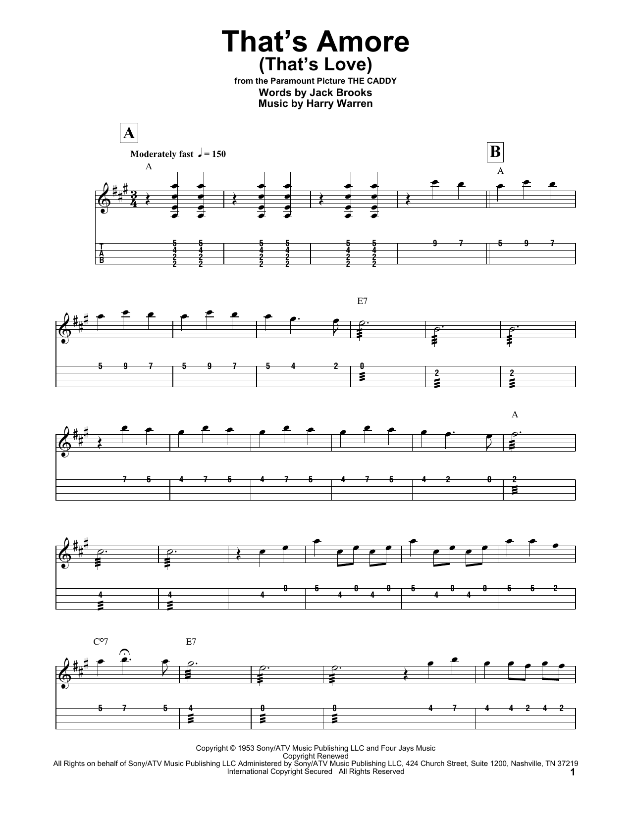 Jack Brooks That's Amore (That's Love) sheet music notes and chords. Download Printable PDF.