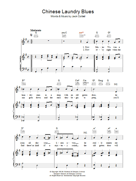 Jack Cottrell Chinese Laundry Blues sheet music notes and chords arranged for Piano, Vocal & Guitar Chords
