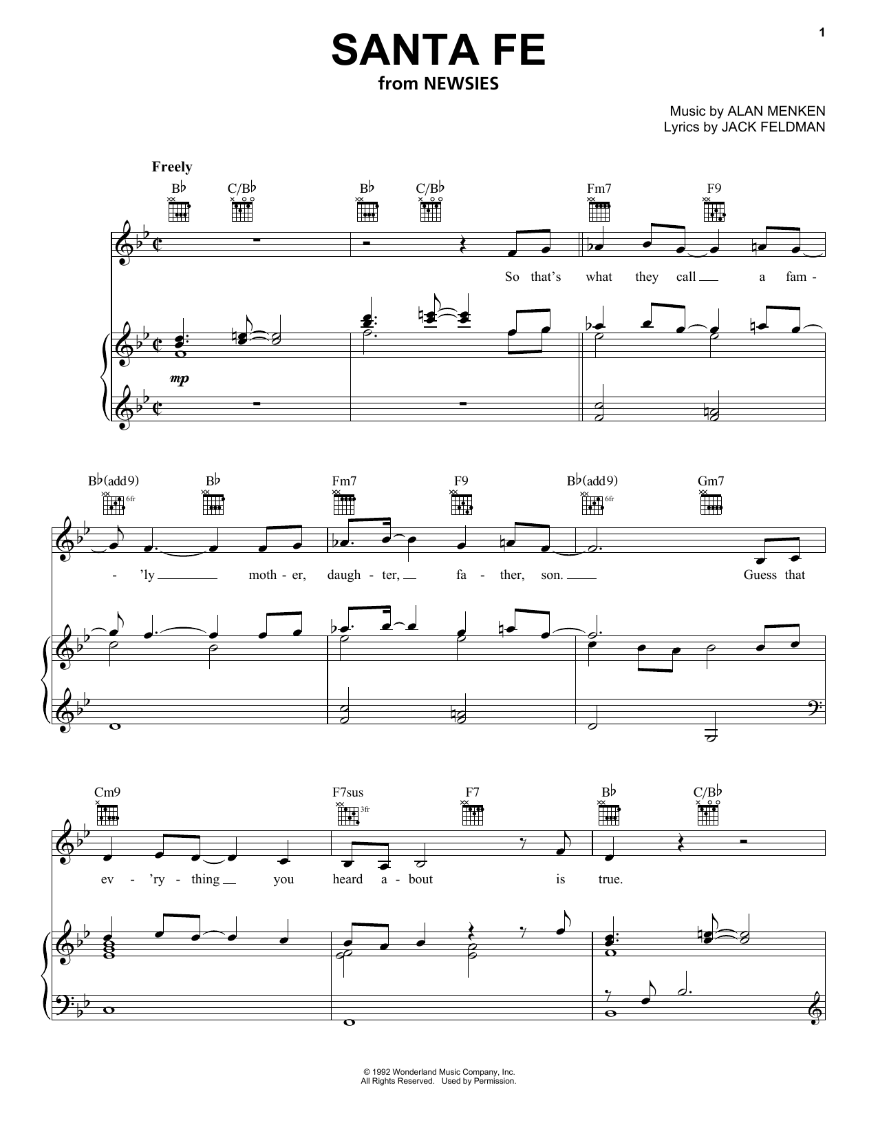 Alan Menken Santa Fe (from Newsies) sheet music notes and chords. Download Printable PDF.