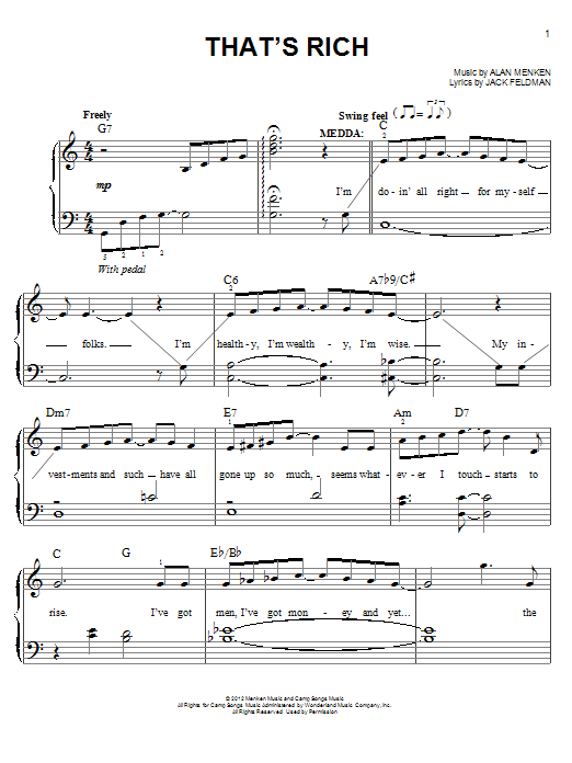 Alan Menken That's Rich (from Newsies) sheet music notes and chords. Download Printable PDF.