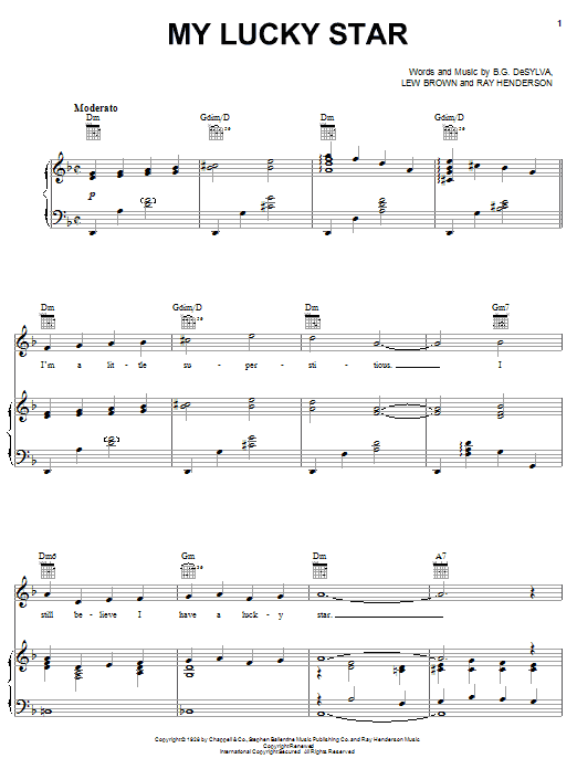 Learn to play Jack Hylton My Lucky Star sheet music for Piano, Vocal & Guitar Chords (Right-Hand Melody) in minutes. Price: 7.8900$ Jack Hylton My Lucky Star sheet music notes and chords arranged for Piano, Vocal & Guitar Chords (Right-Hand Melody)