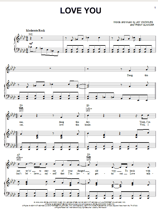 Learn to play Jack Ingram Love You sheet music for Piano, Vocal & Guitar Chords (Right-Hand Melody) in minutes. Price: 7.8900$ Jack Ingram Love You sheet music notes and chords arranged for Piano, Vocal & Guitar Chords (Right-Hand Melody)