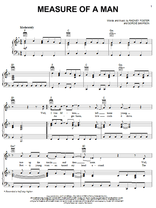 Learn to play Jack Ingram Measure Of A Man sheet music for Piano, Vocal & Guitar Chords (Right-Hand Melody) in minutes. Price: 7.8900$ Jack Ingram Measure Of A Man sheet music notes and chords arranged for Piano, Vocal & Guitar Chords (Right-Hand Melody)