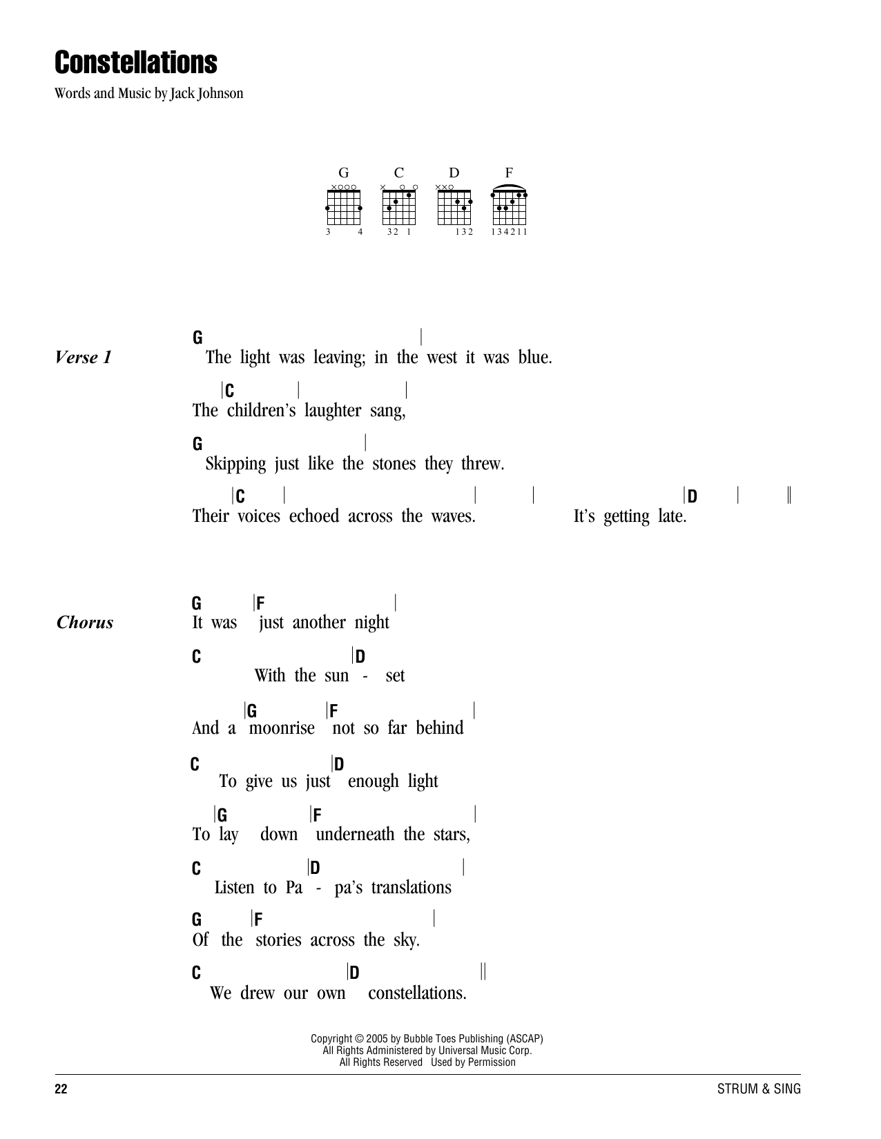 Jack Johnson Constellations sheet music notes and chords. Download Printable PDF.