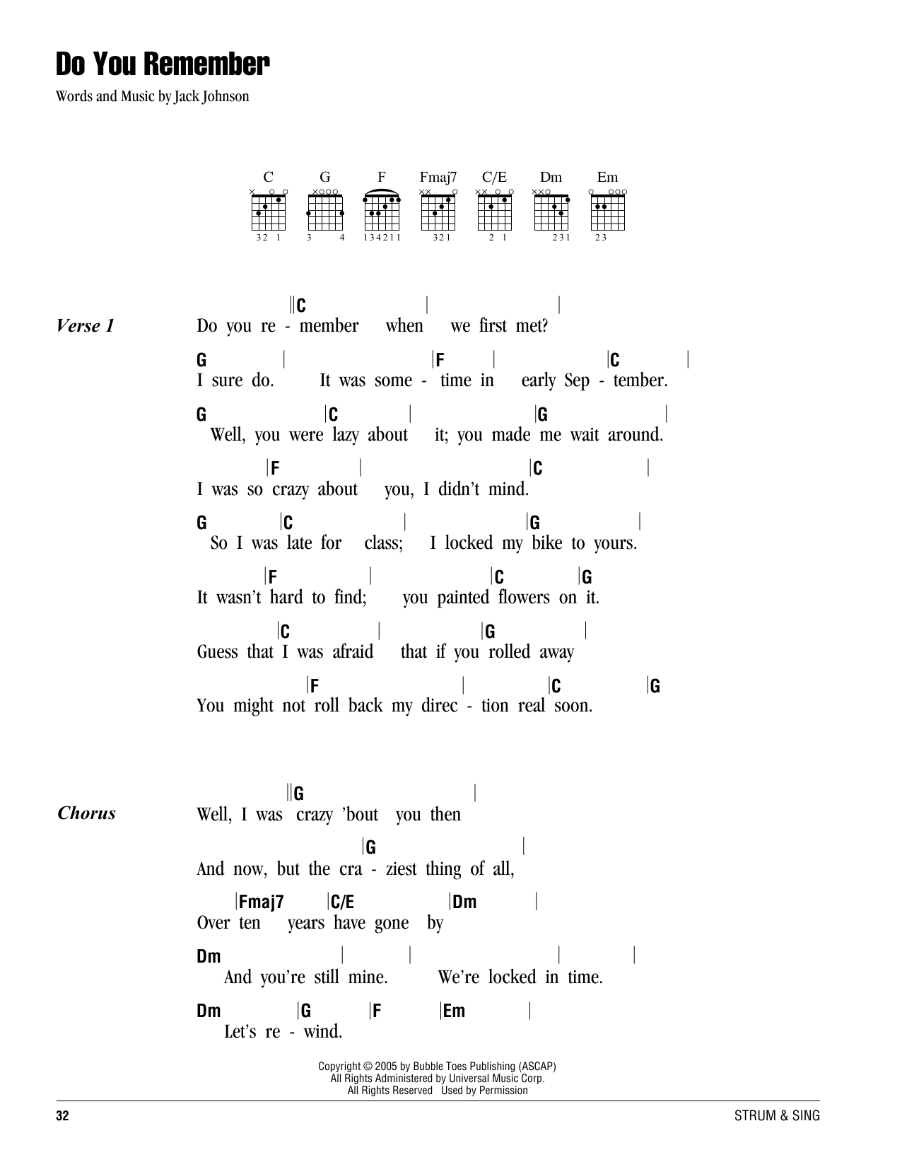 Jack Johnson Do You Remember sheet music notes and chords. Download Printable PDF.