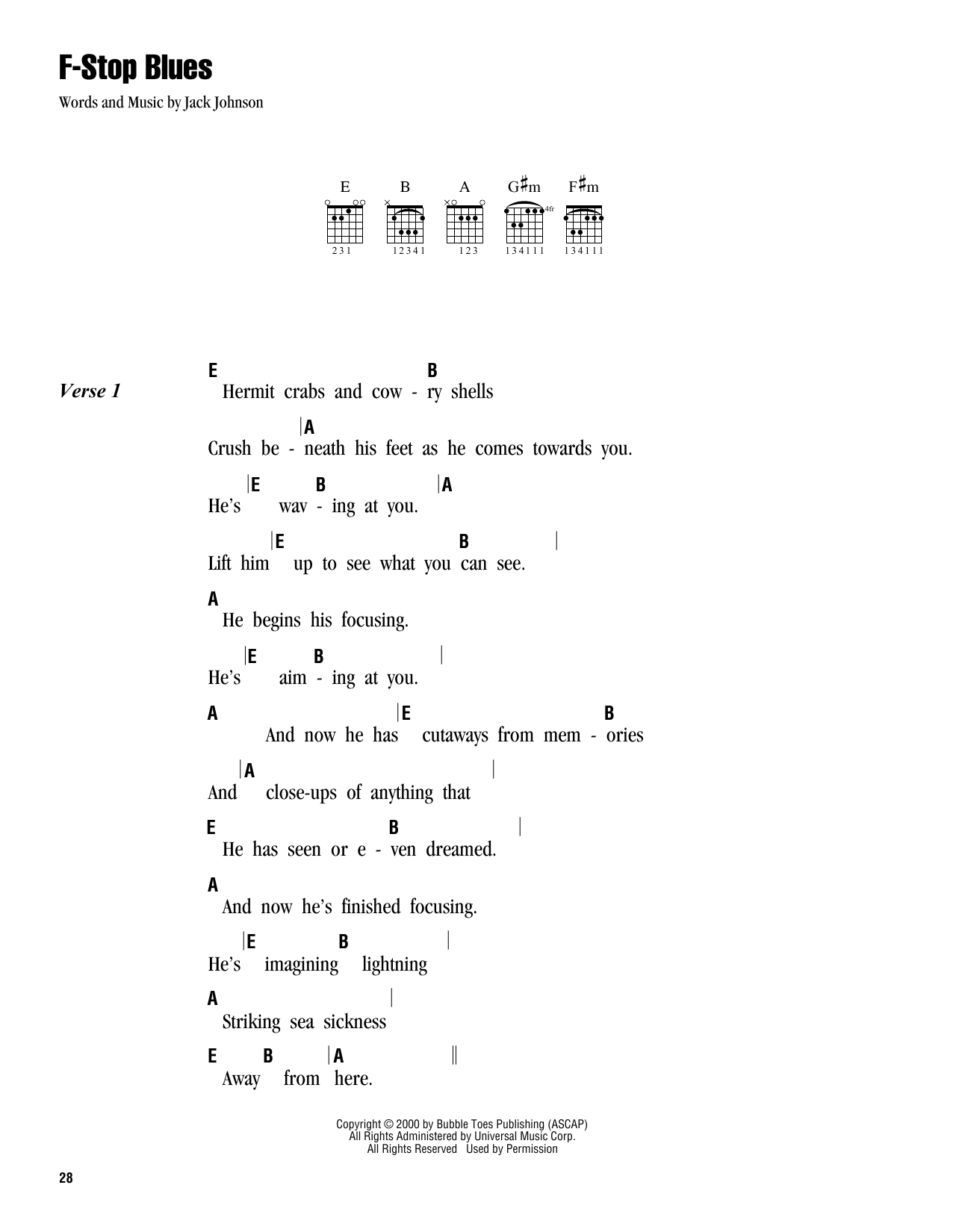 Jack Johnson F-Stop Blues sheet music notes and chords. Download Printable PDF.