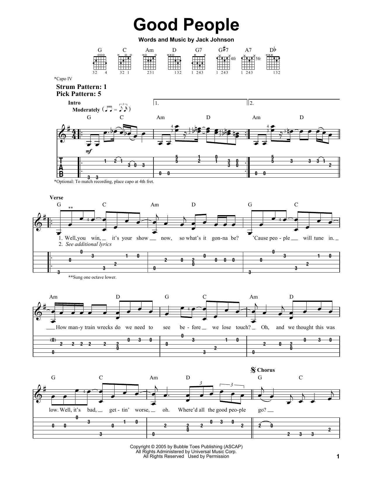 Jack Johnson Good People sheet music notes and chords. Download Printable PDF.