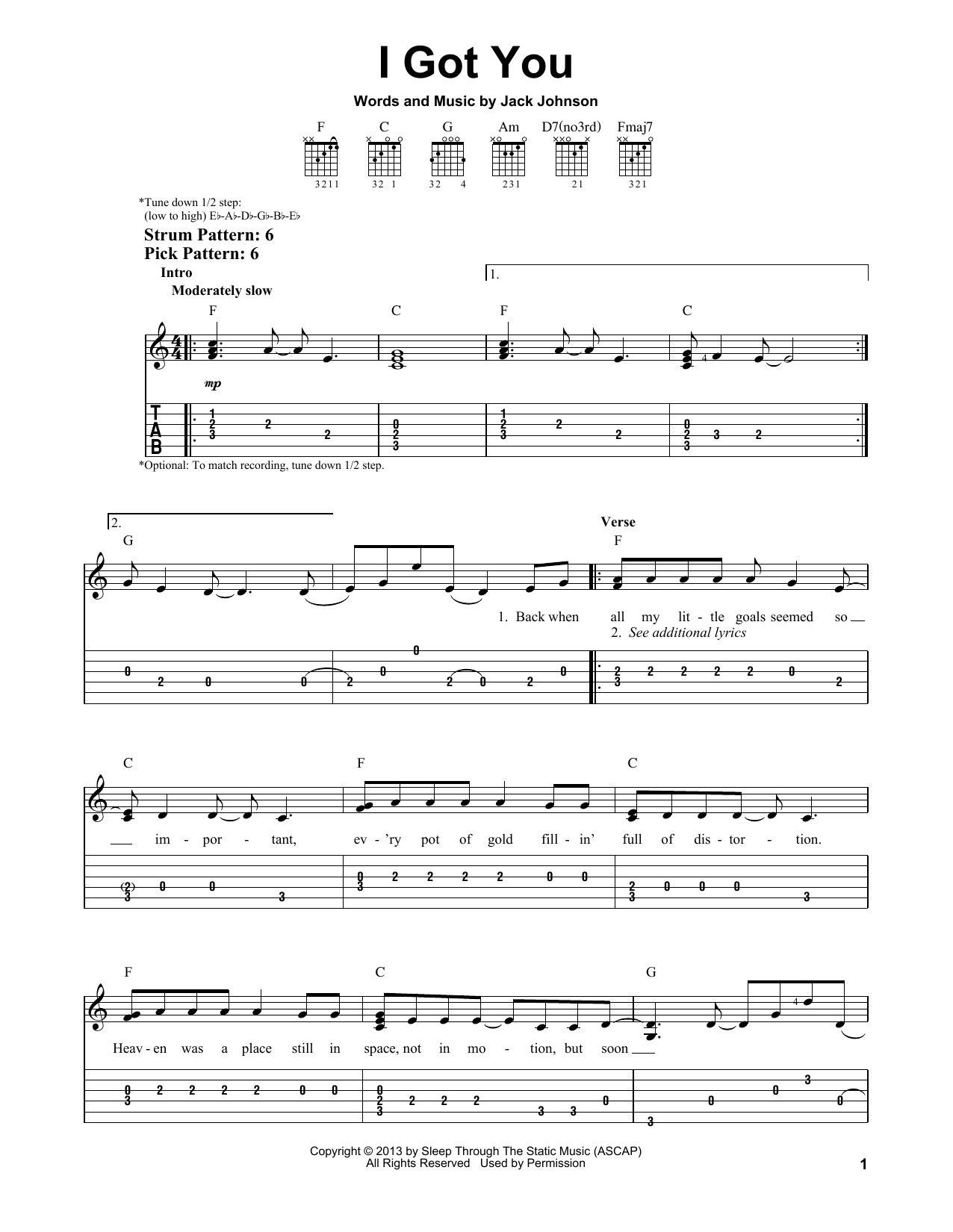 Jack Johnson I Got You sheet music notes and chords. Download Printable PDF.