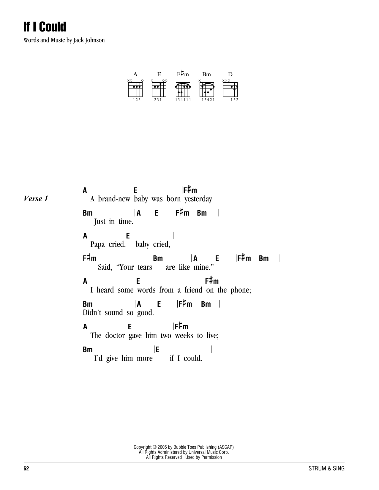 Jack Johnson If I Could sheet music notes and chords arranged for Guitar Chords/Lyrics