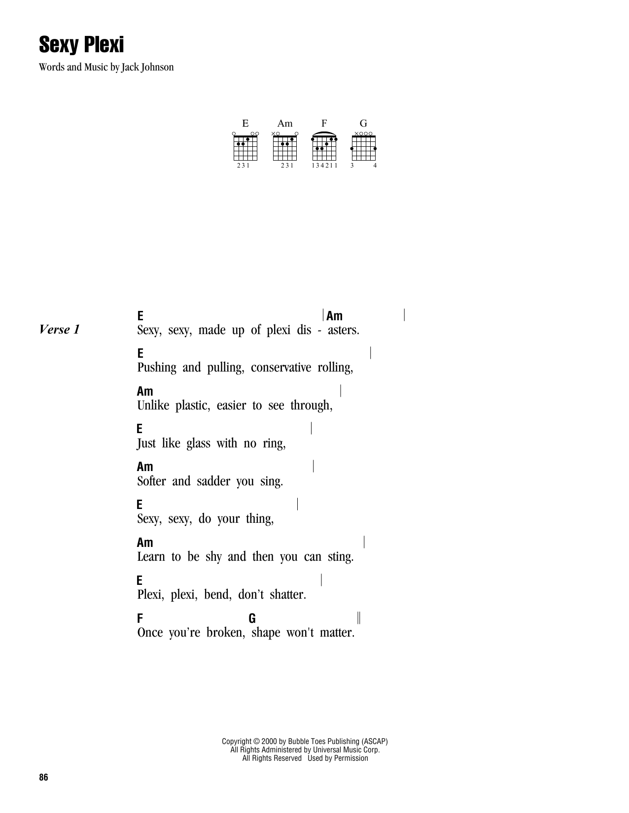 Jack Johnson Sexy Plexi sheet music notes and chords. Download Printable PDF.