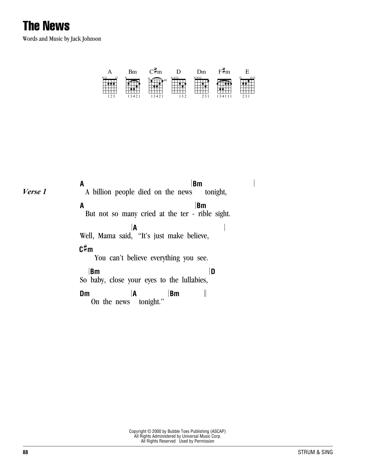 Jack Johnson The News sheet music notes and chords. Download Printable PDF.