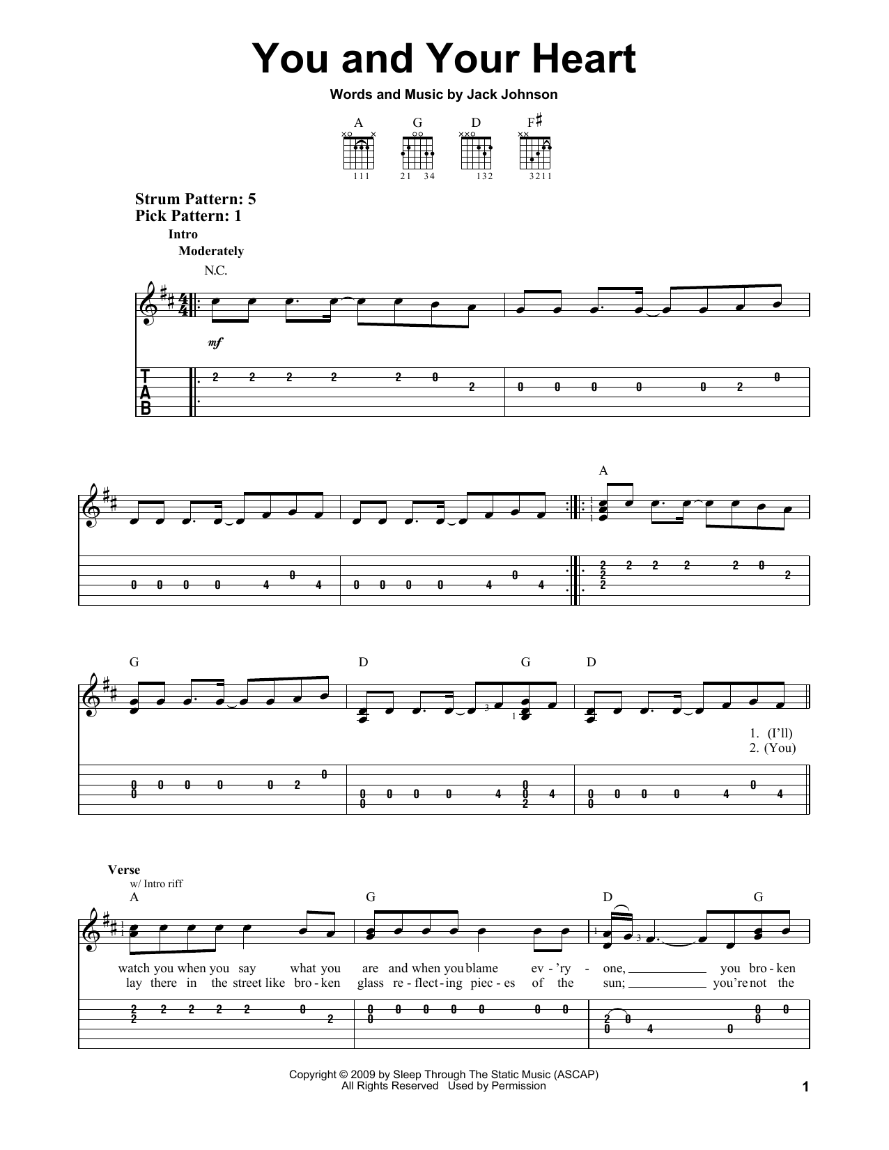 Jack Johnson You And Your Heart sheet music notes and chords. Download Printable PDF.