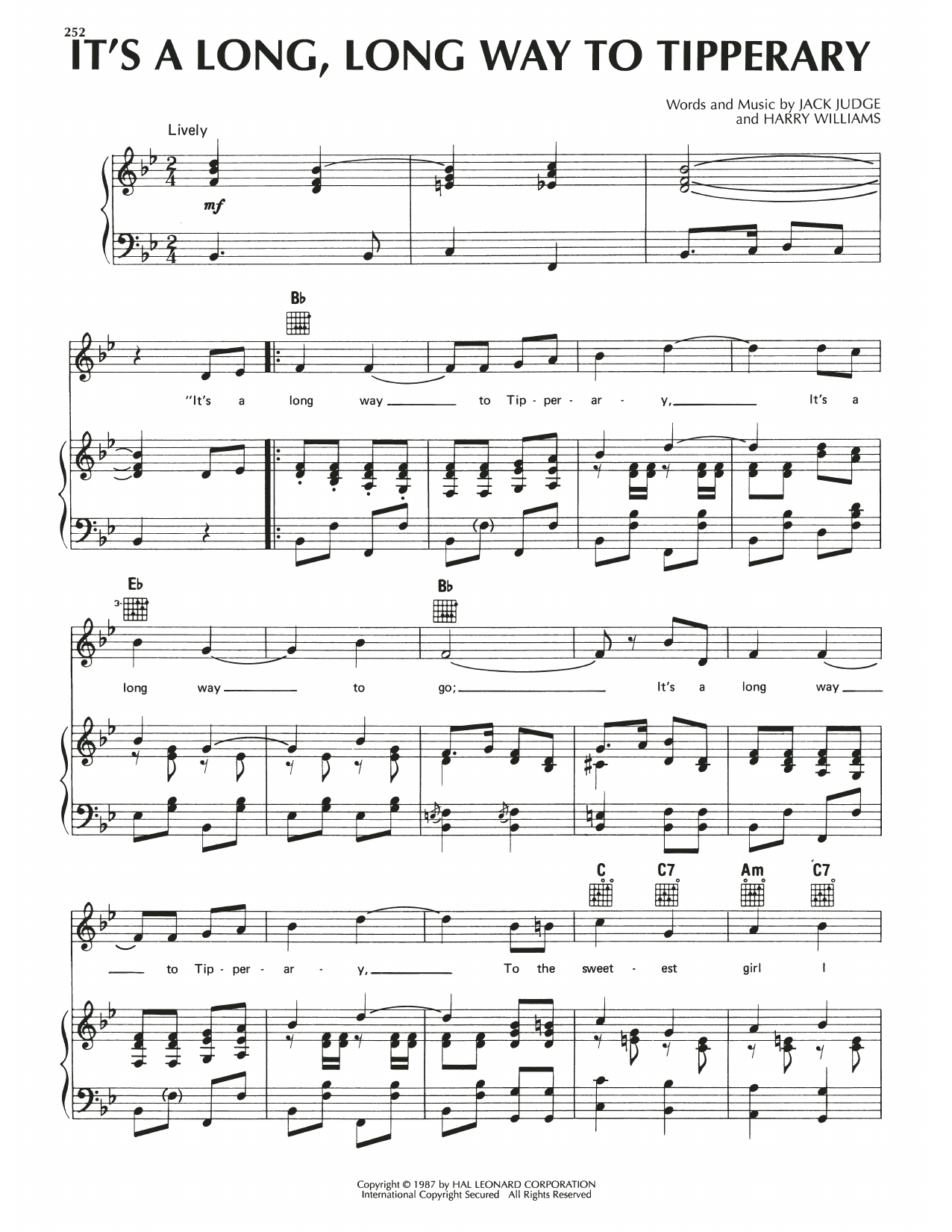 Jack Judge It's A Long, Long Way To Tipperary sheet music notes and chords. Download Printable PDF.