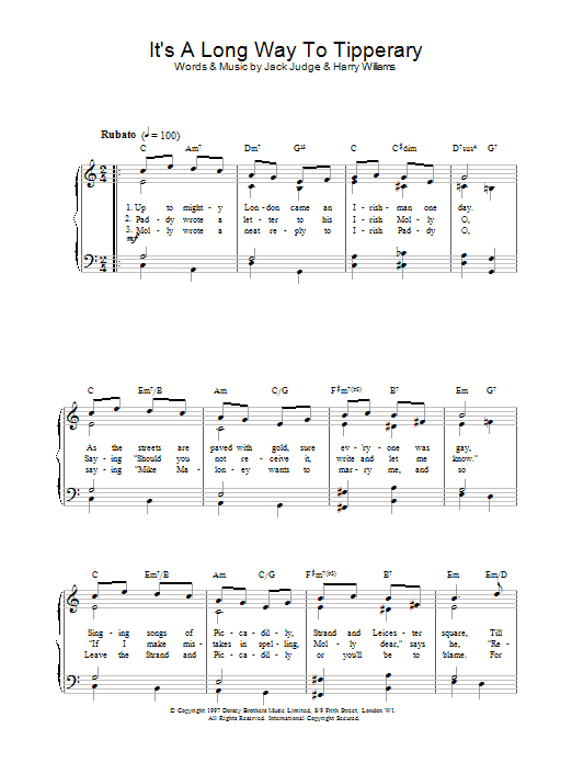 Jack Judge It's A Long Way To Tipperary sheet music notes and chords. Download Printable PDF.