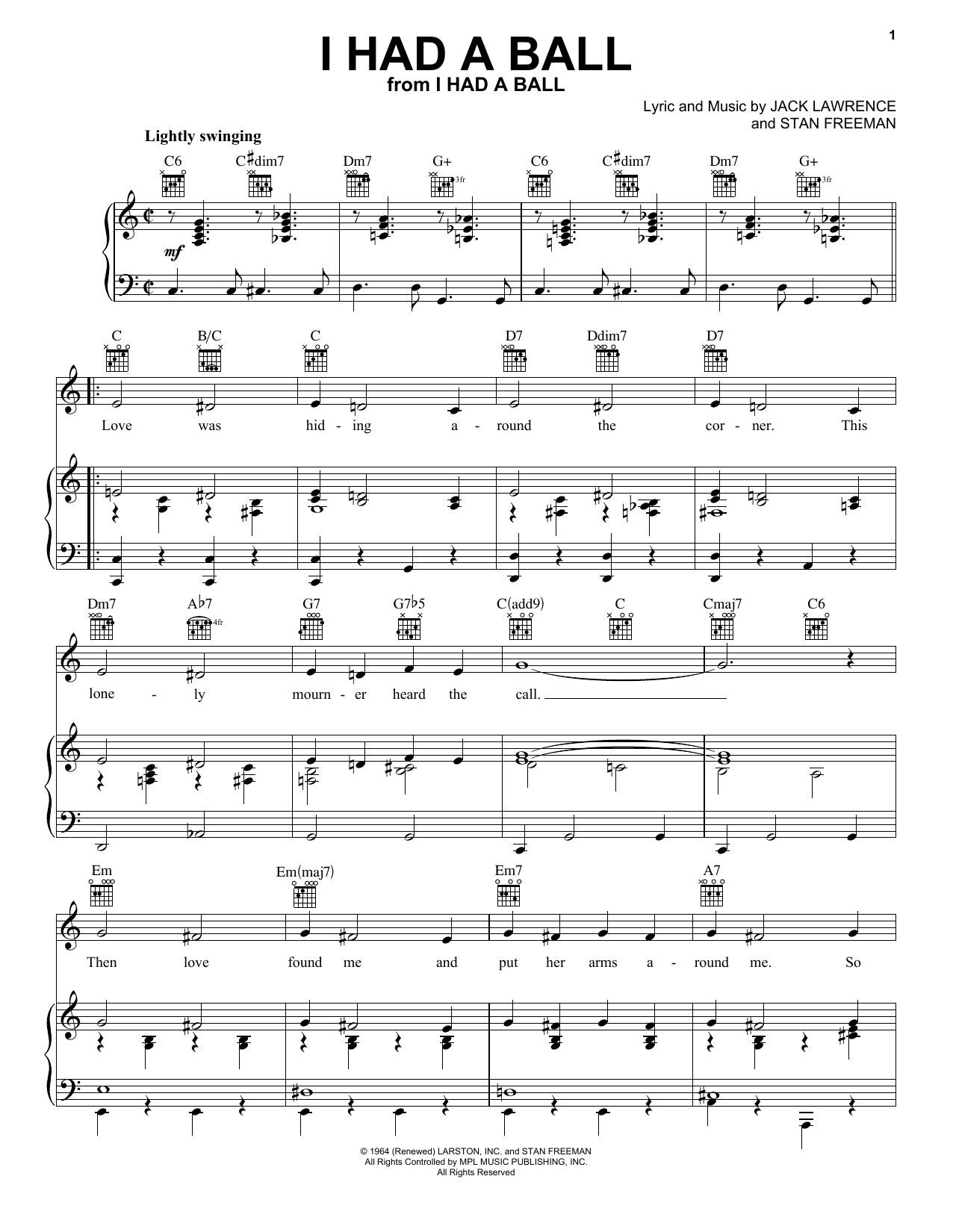 Jack Lawrence I Had A Ball sheet music notes and chords. Download Printable PDF.