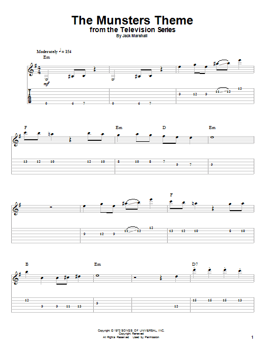 Jack Marshall The Munsters Theme sheet music notes and chords. Download Printable PDF.