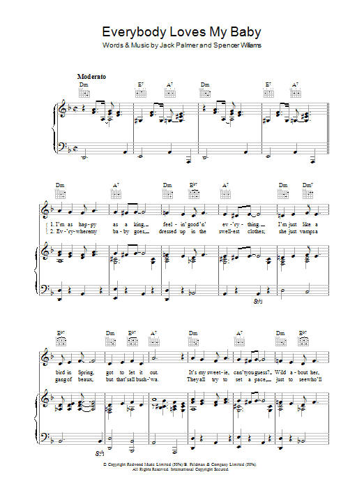 Jack Palmer Everybody Loves My Baby (But My Baby Don't Love Nobody But Me) sheet music notes and chords arranged for Piano, Vocal & Guitar Chords