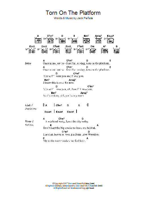 Learn to play Jack Peñate Torn On The Platform sheet music for Piano, Vocal & Guitar Chords in minutes. Price: 7.8900$ Jack Peñate Torn On The Platform sheet music notes and chords arranged for Piano, Vocal & Guitar Chords