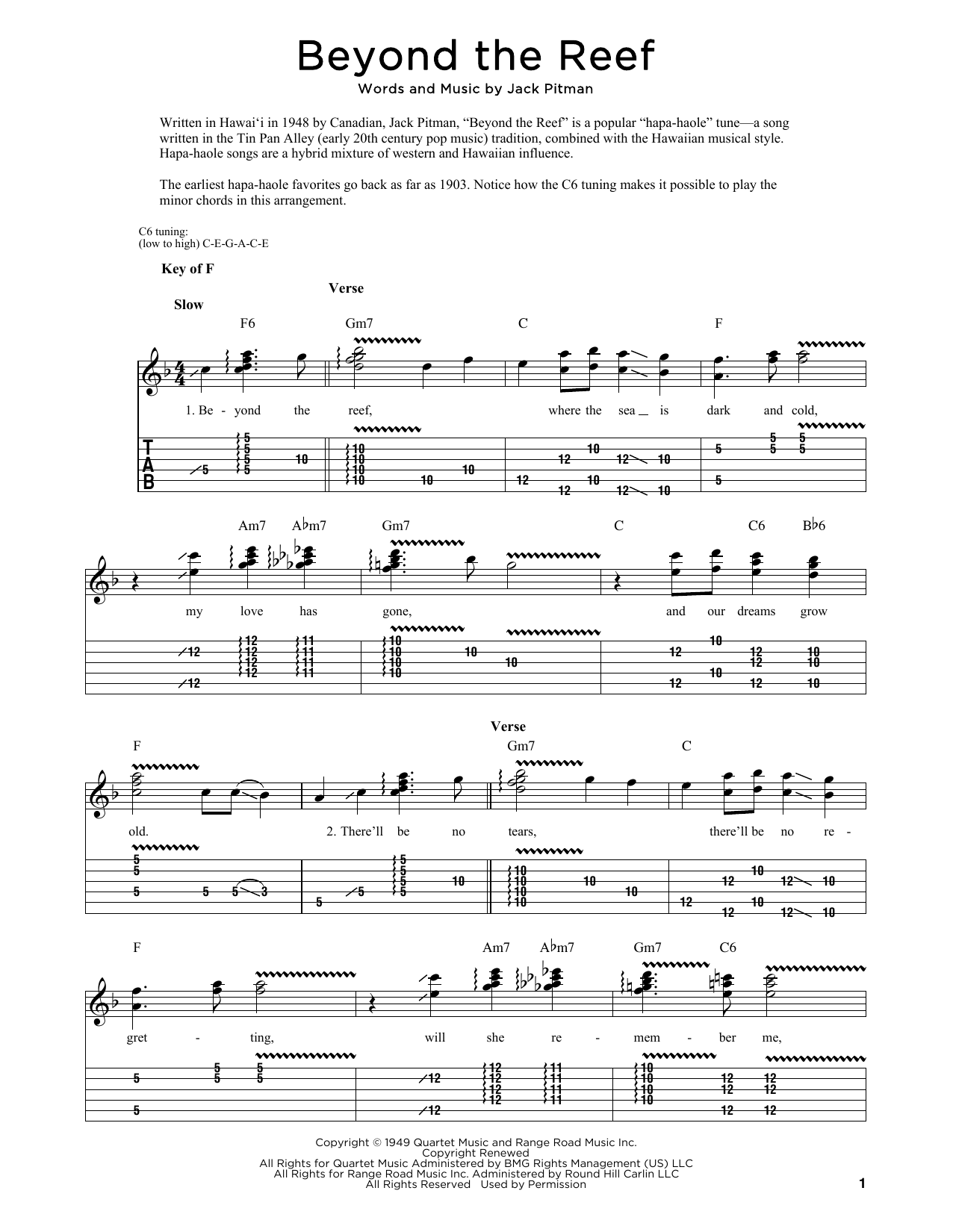 Jack Pitman Beyond The Reef sheet music notes and chords. Download Printable PDF.