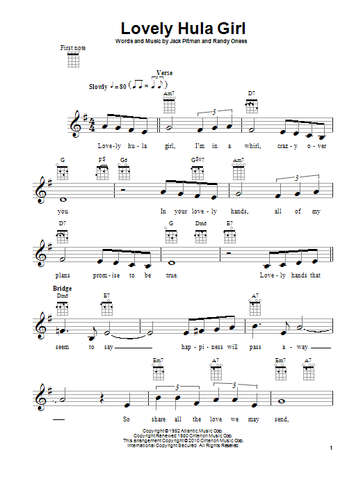 Jack Pitman Lovely Hula Girl sheet music notes and chords arranged for Ukulele