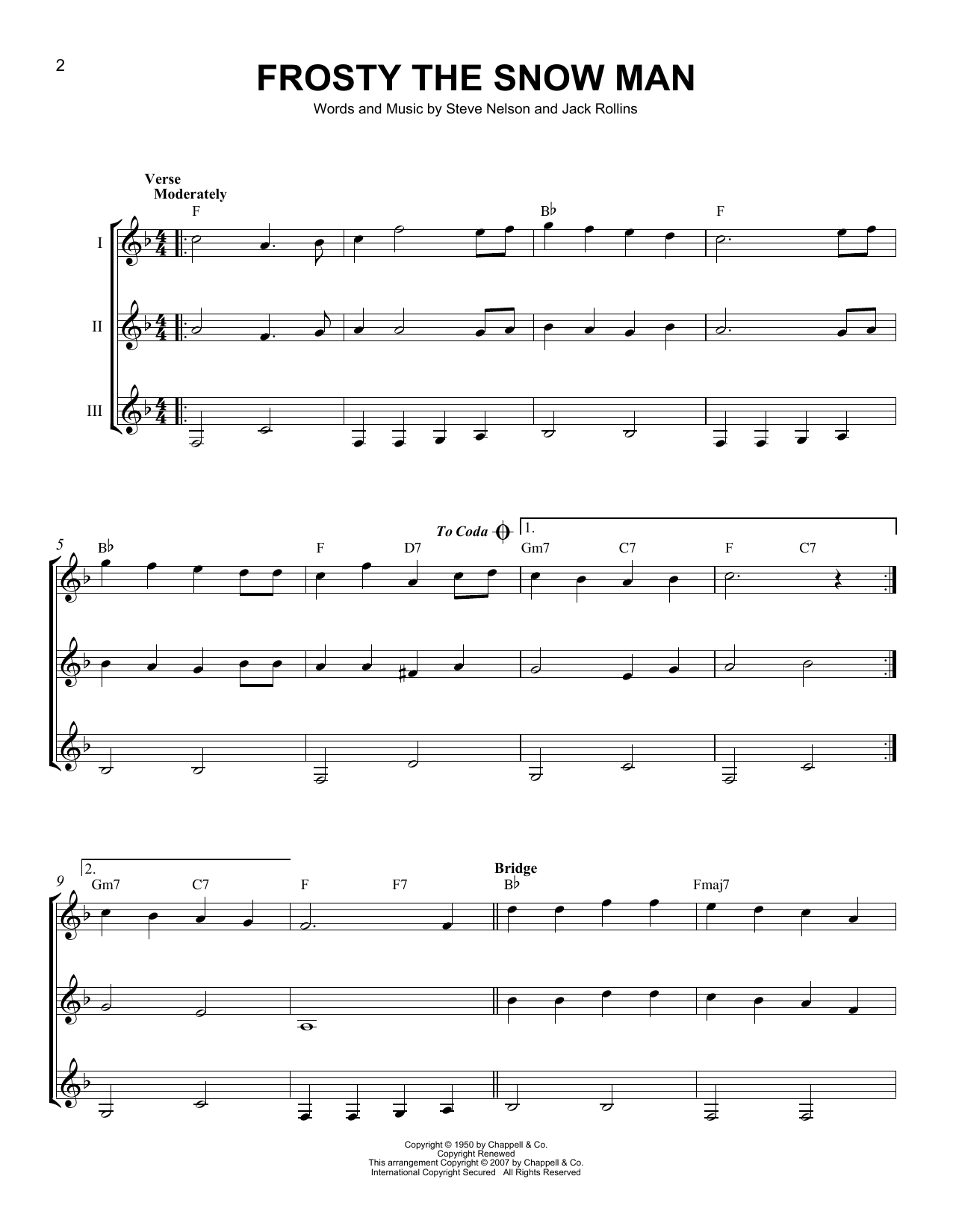 Jack Rollins Frosty The Snow Man sheet music notes and chords. Download Printable PDF.