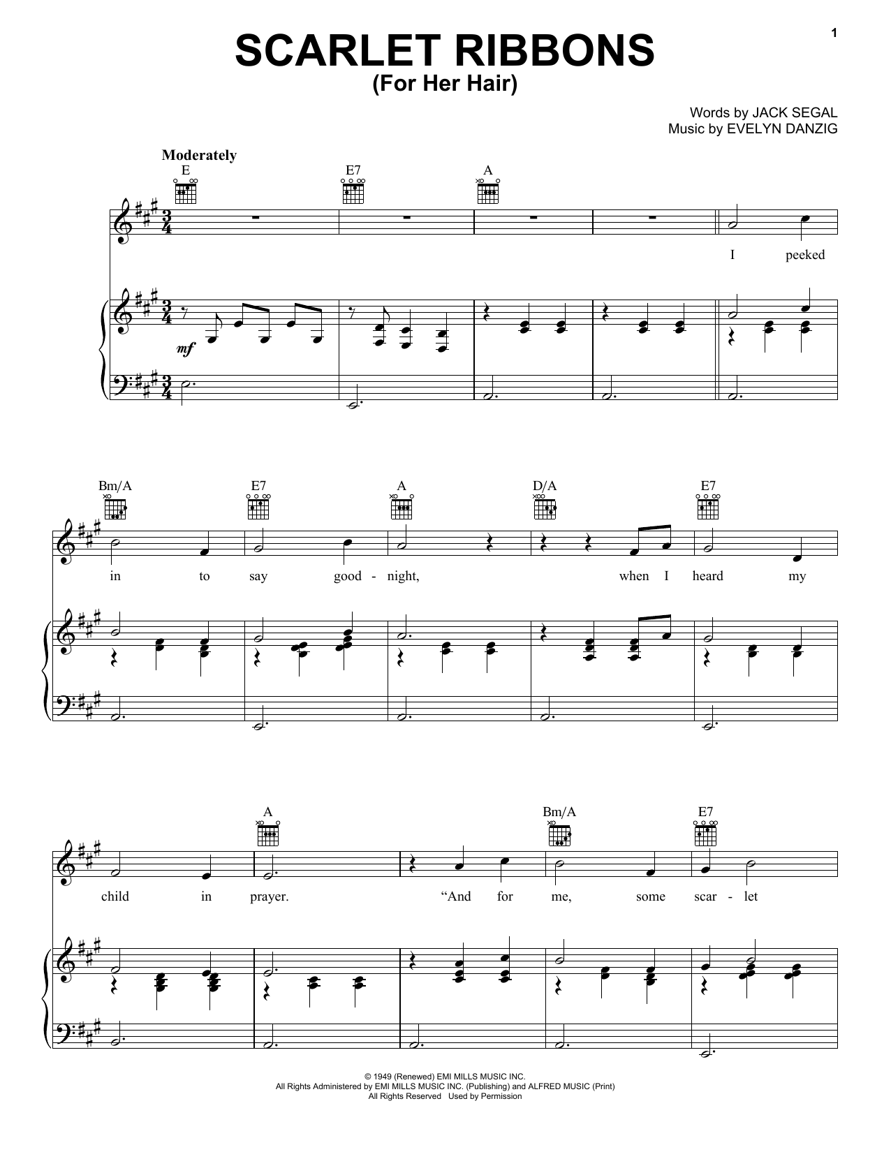 Jack Segal Scarlet Ribbons (For Her Hair) sheet music notes and chords. Download Printable PDF.