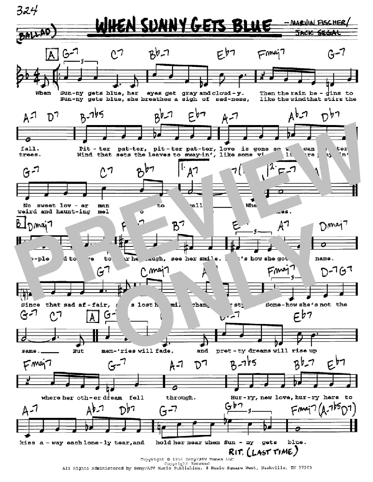 Jack Segal When Sunny Gets Blue sheet music notes and chords. Download Printable PDF.