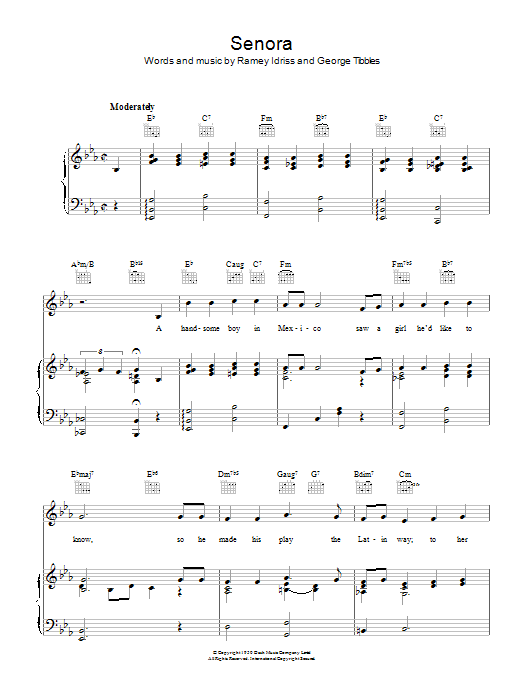 Learn to play Jack Smith Senora sheet music for Piano, Vocal & Guitar Chords in minutes. Price: 7.8900$ Jack Smith Senora sheet music notes and chords arranged for Piano, Vocal & Guitar Chords