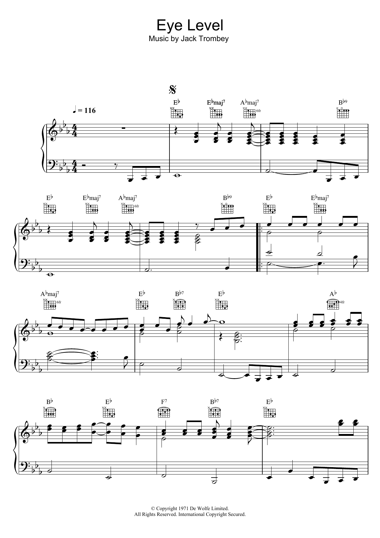 Simon Park Orchestra Eye Level (theme from Van Der Valk) sheet music notes and chords. Download Printable PDF.