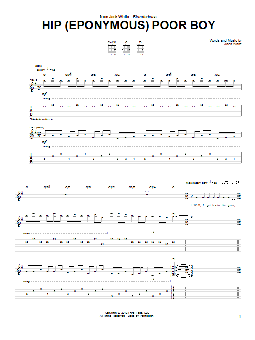 Jack White Hip (Eponymous) Poor Boy sheet music notes and chords arranged for Guitar Tab