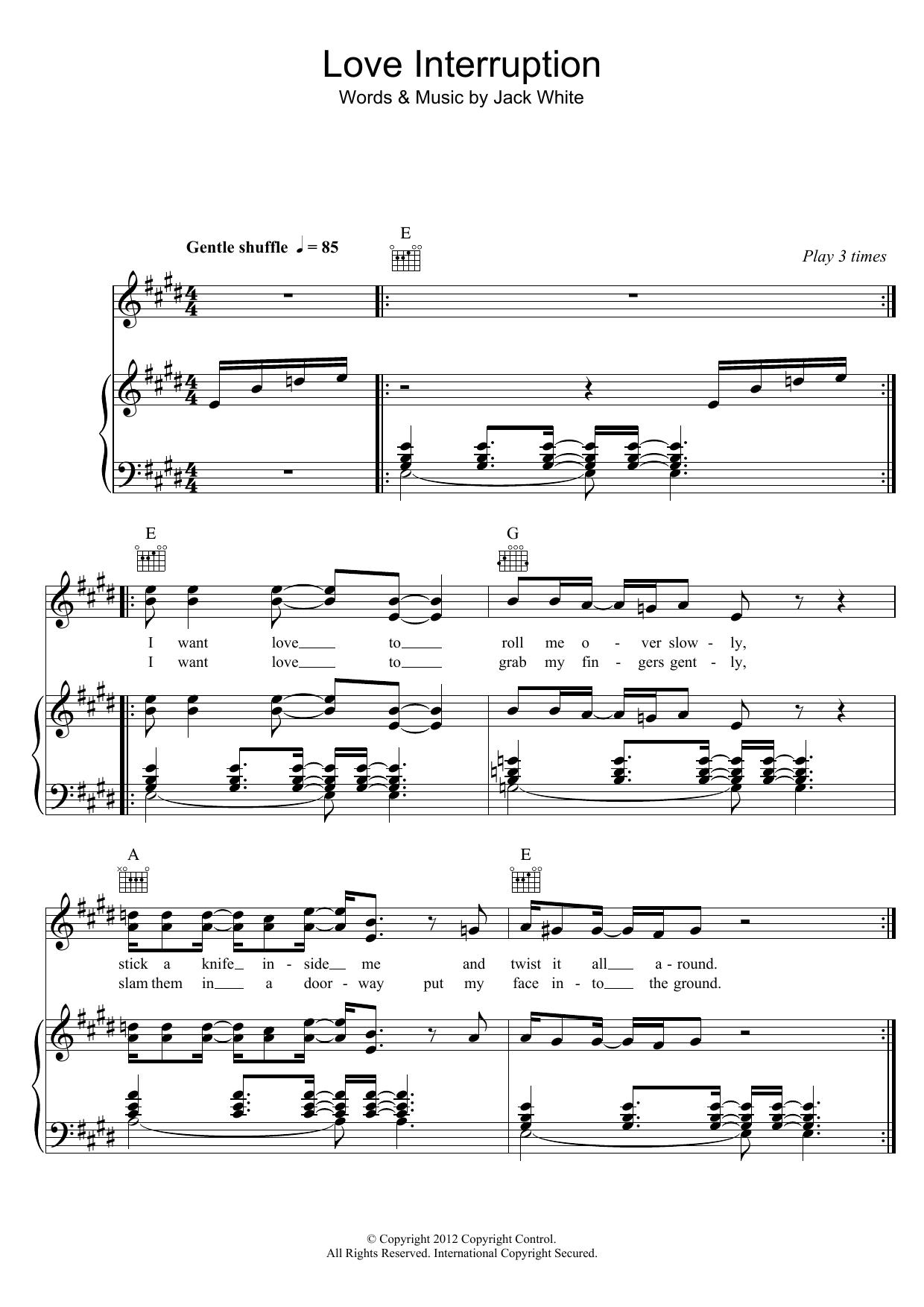 Jack White Love Interruption sheet music notes and chords arranged for Guitar Tab