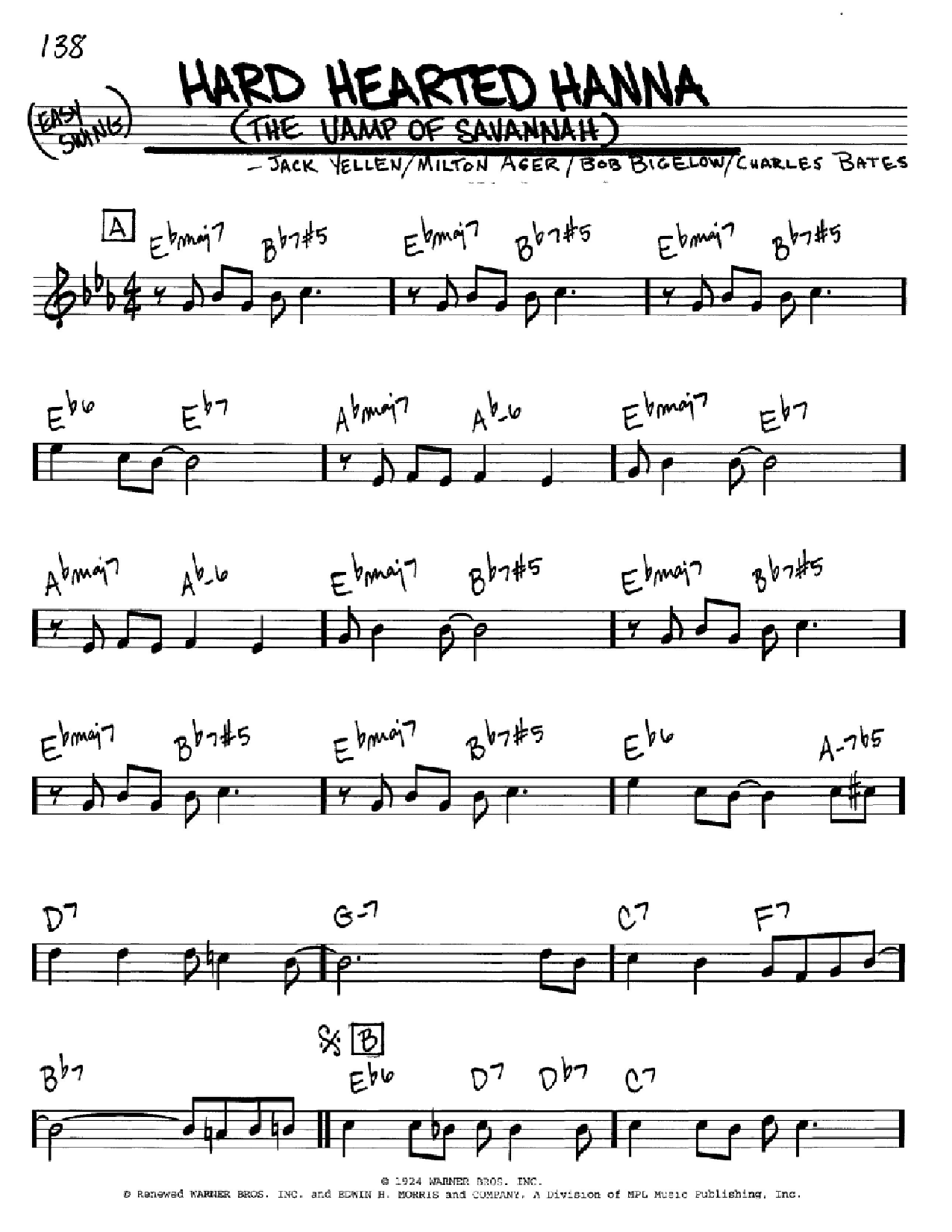 Learn to play Jack Yellen Hard Hearted Hannah (The Vamp Of Savannah) sheet music for Real Book – Melody & Chords – C Instruments in minutes. Price: 5.9900$ Jack Yellen Hard Hearted Hannah (The Vamp Of Savannah) sheet music notes and chords arranged for Real Book – Melody & Chords – C Instruments