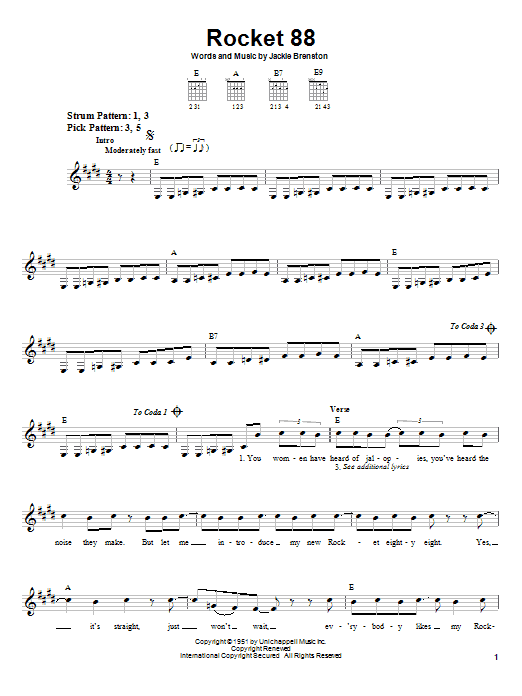 Jackie Brenston Rocket 88 sheet music notes and chords. Download Printable PDF.