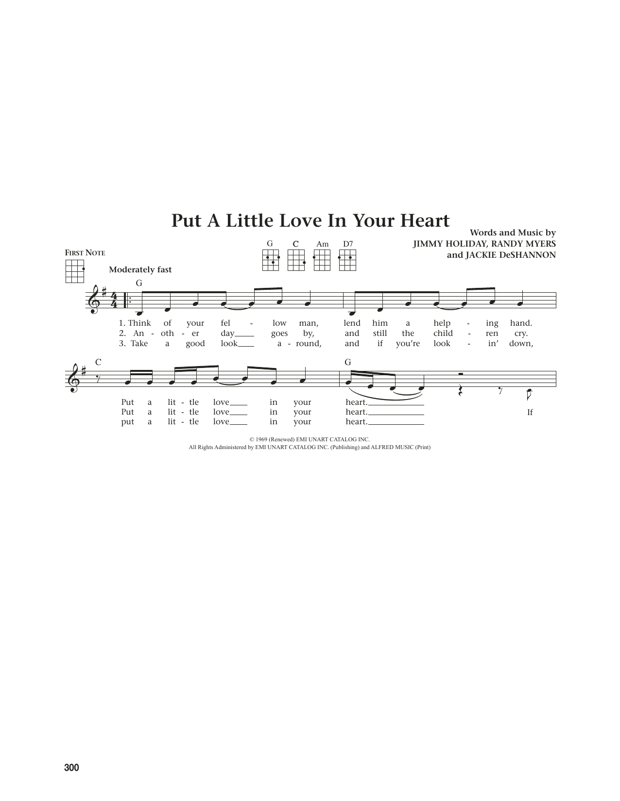 Jackie DeShannon Put A Little Love In Your Heart (from The Daily Ukulele) (arr. Jim Beloff) sheet music notes and chords. Download Printable PDF.