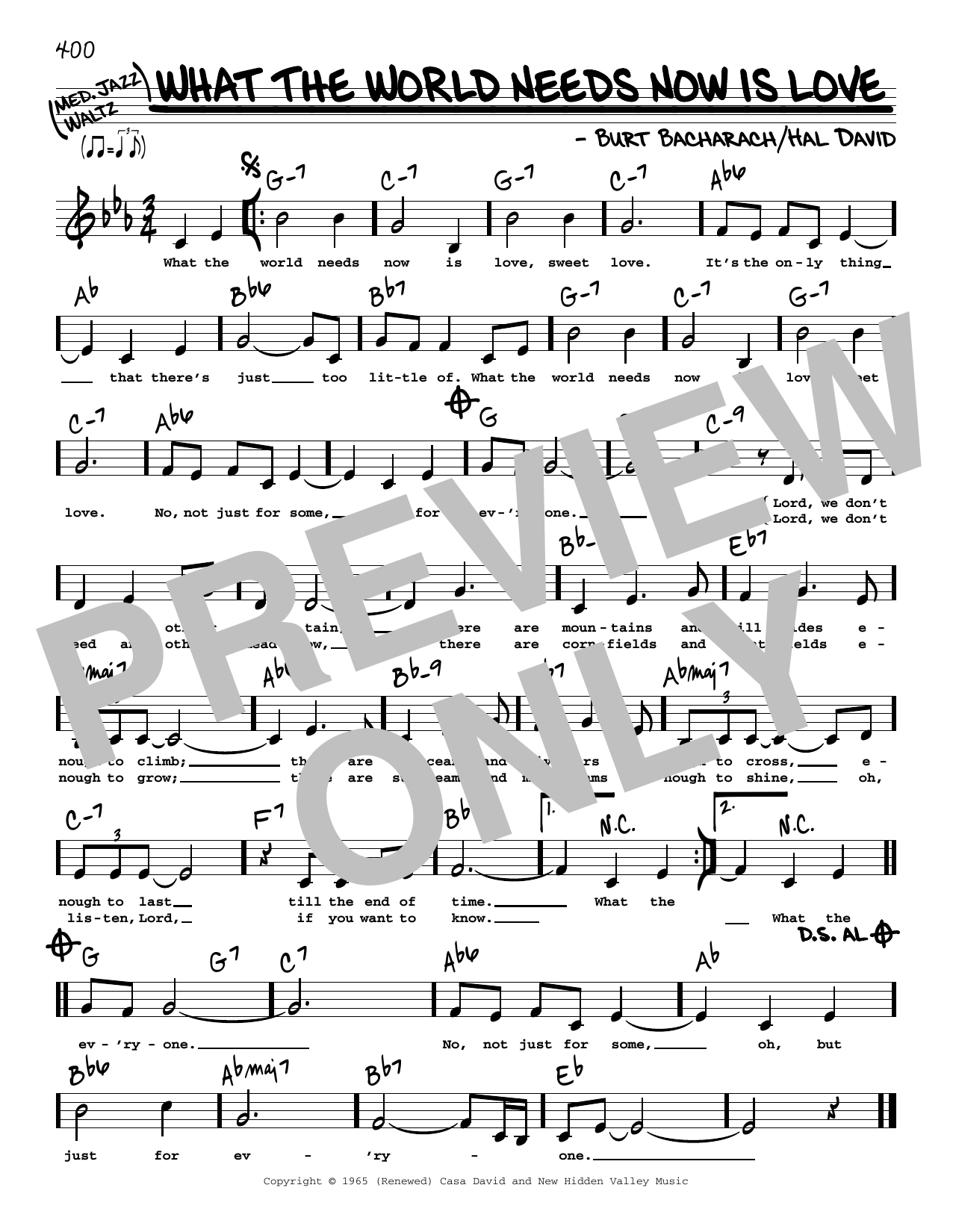 Jackie DeShannon What The World Needs Now Is Love (Low Voice) sheet music notes and chords. Download Printable PDF.