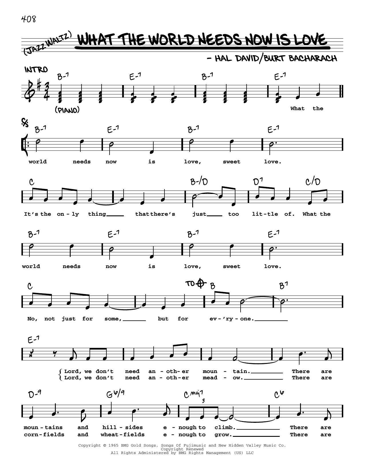 Jackie DeShannon What The World Needs Now Is Love sheet music notes and chords. Download Printable PDF.