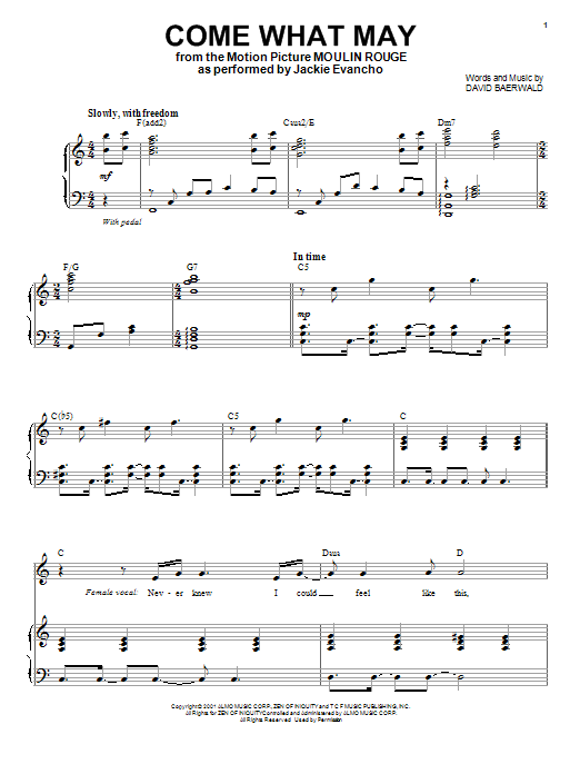 Learn to play Jackie Evancho Come What May sheet music for Piano & Vocal in minutes. Price: 7.8900$ Jackie Evancho Come What May sheet music notes and chords arranged for Piano & Vocal