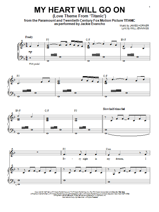 Learn to play Jackie Evancho My Heart Will Go On (Love Theme from Titanic) sheet music for Piano & Vocal in minutes. Price: 7.8900$ Jackie Evancho My Heart Will Go On (Love Theme from Titanic) sheet music notes and chords arranged for Piano & Vocal
