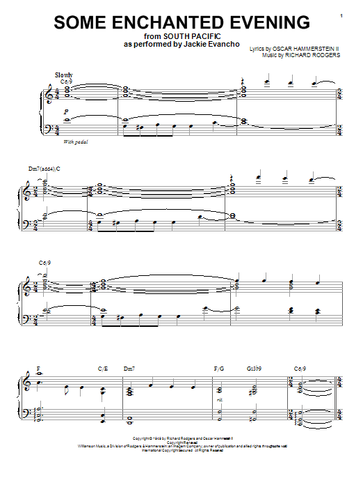 Learn to play Jackie Evancho Some Enchanted Evening sheet music for Piano & Vocal in minutes. Price: 7.8900$ Jackie Evancho Some Enchanted Evening sheet music notes and chords arranged for Piano & Vocal