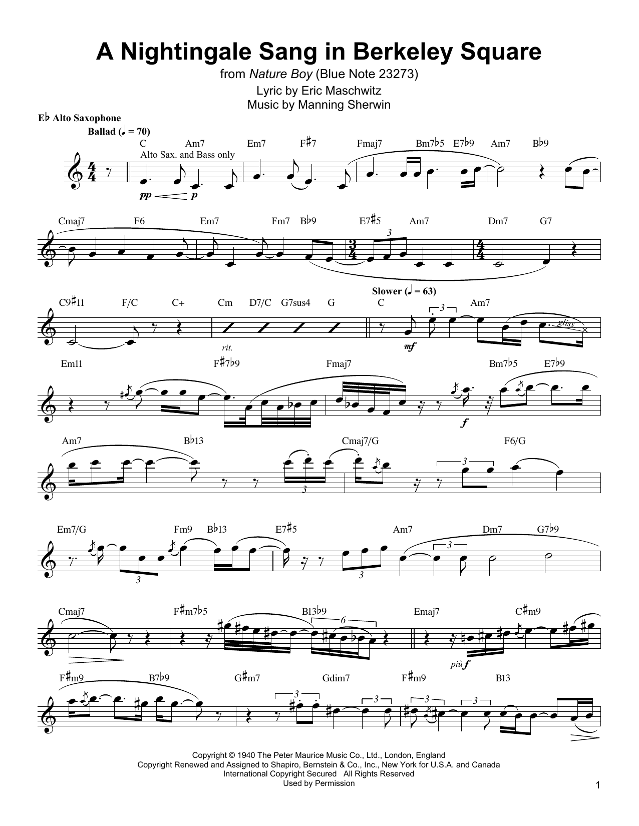 Learn to play Jackie McLean A Nightingale Sang In Berkeley Square sheet music for Alto Sax Transcription in minutes. Price: 6.9900$ Jackie McLean A Nightingale Sang In Berkeley Square sheet music notes and chords arranged for Alto Sax Transcription