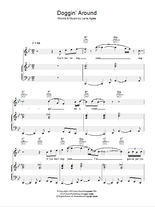 Jackie Wilson Doggin' Around sheet music notes and chords. Download Printable PDF.