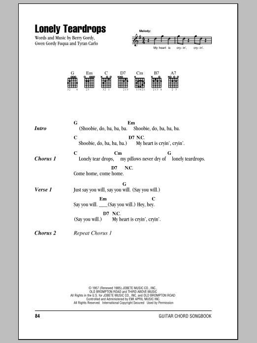 Jackie Wilson Lonely Teardrops sheet music notes and chords. Download Printable PDF.