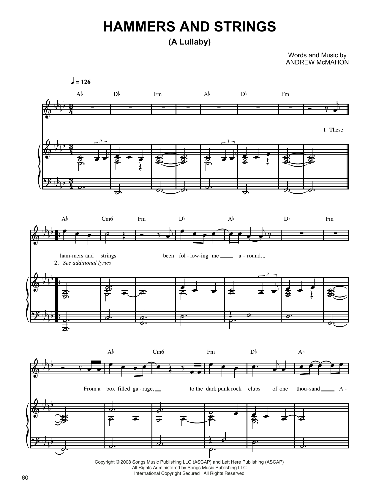 Learn to play Jack's Mannequin Hammers And Strings (A Lullaby) sheet music for Piano, Vocal & Guitar Chords (Right-Hand Melody) in minutes. Price: 7.8900$ Jack's Mannequin Hammers And Strings (A Lullaby) sheet music notes and chords arranged for Piano, Vocal & Guitar Chords (Right-Hand Melody)