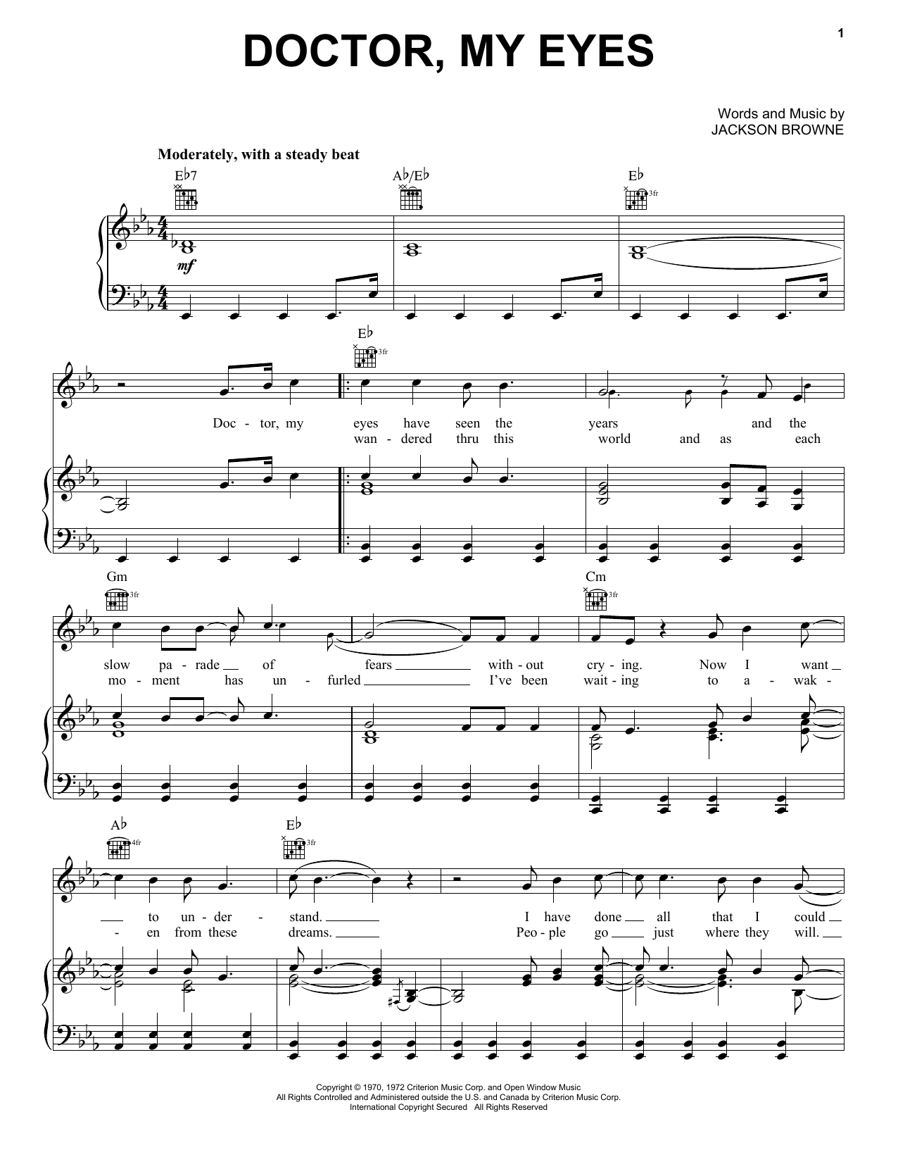 Jackson Browne Doctor, My Eyes sheet music notes and chords. Download Printable PDF.