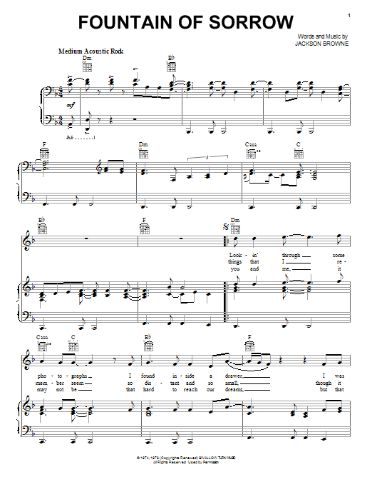 Jackson Browne Fountain Of Sorrow sheet music notes and chords. Download Printable PDF.